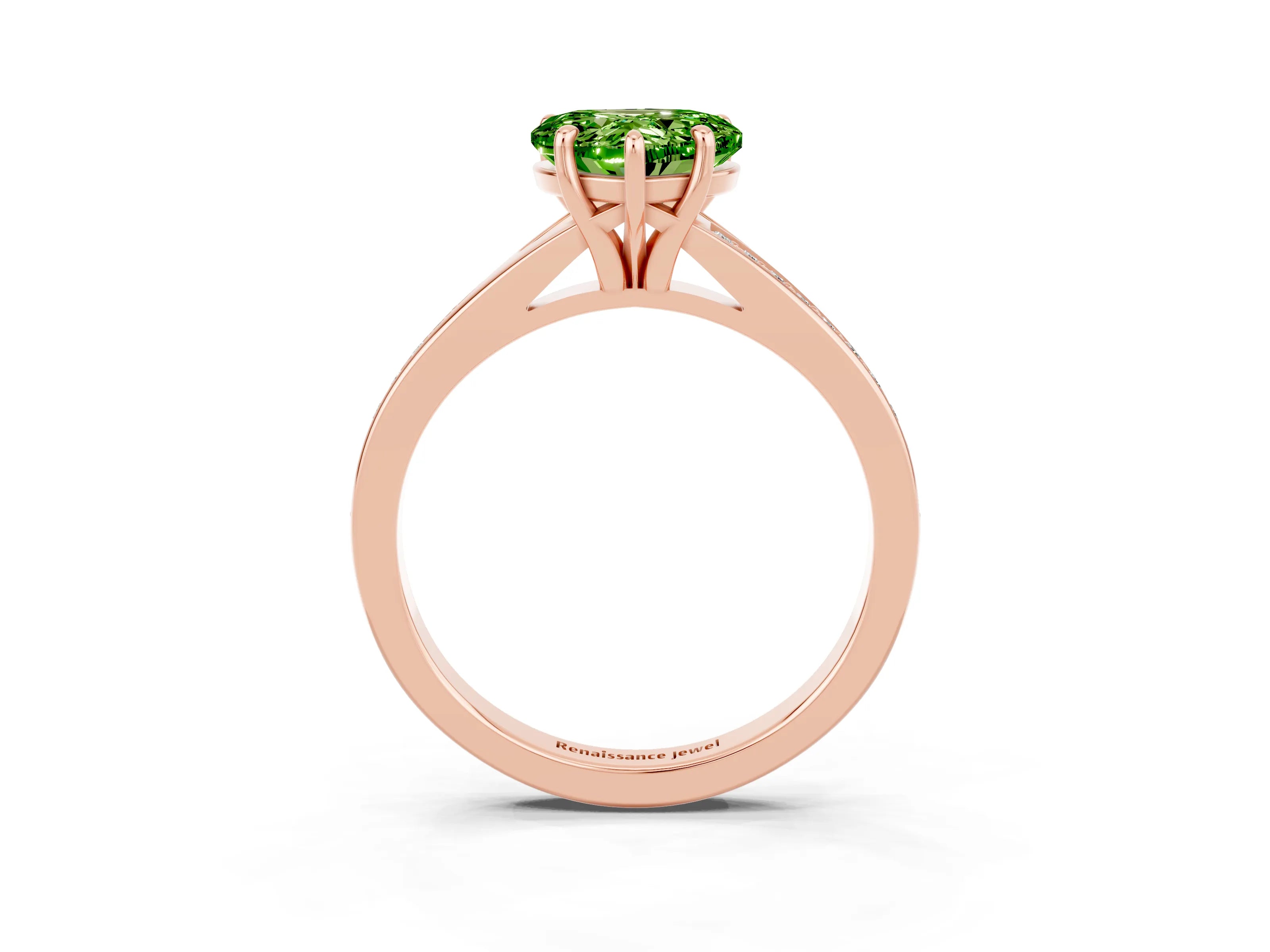 Rose gold Heart Cut Peridot Solitaire Ring with Pavé Band and Prong Setting_15