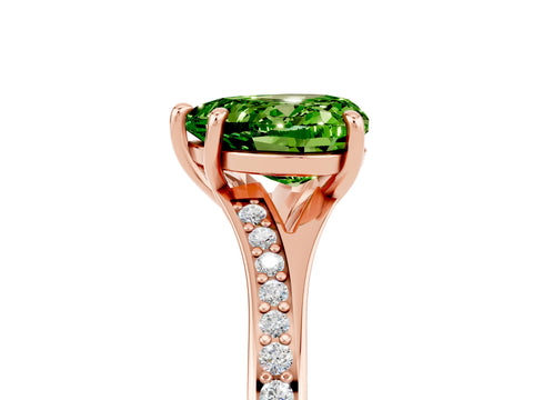 Rose gold Heart Cut Peridot Solitaire Ring with Pavé Band and Prong Setting_17