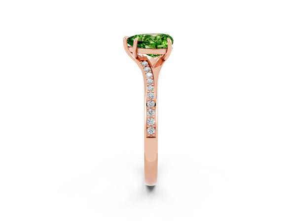 Rose gold Heart Cut Peridot Solitaire Ring with Pavé Band and Prong Setting