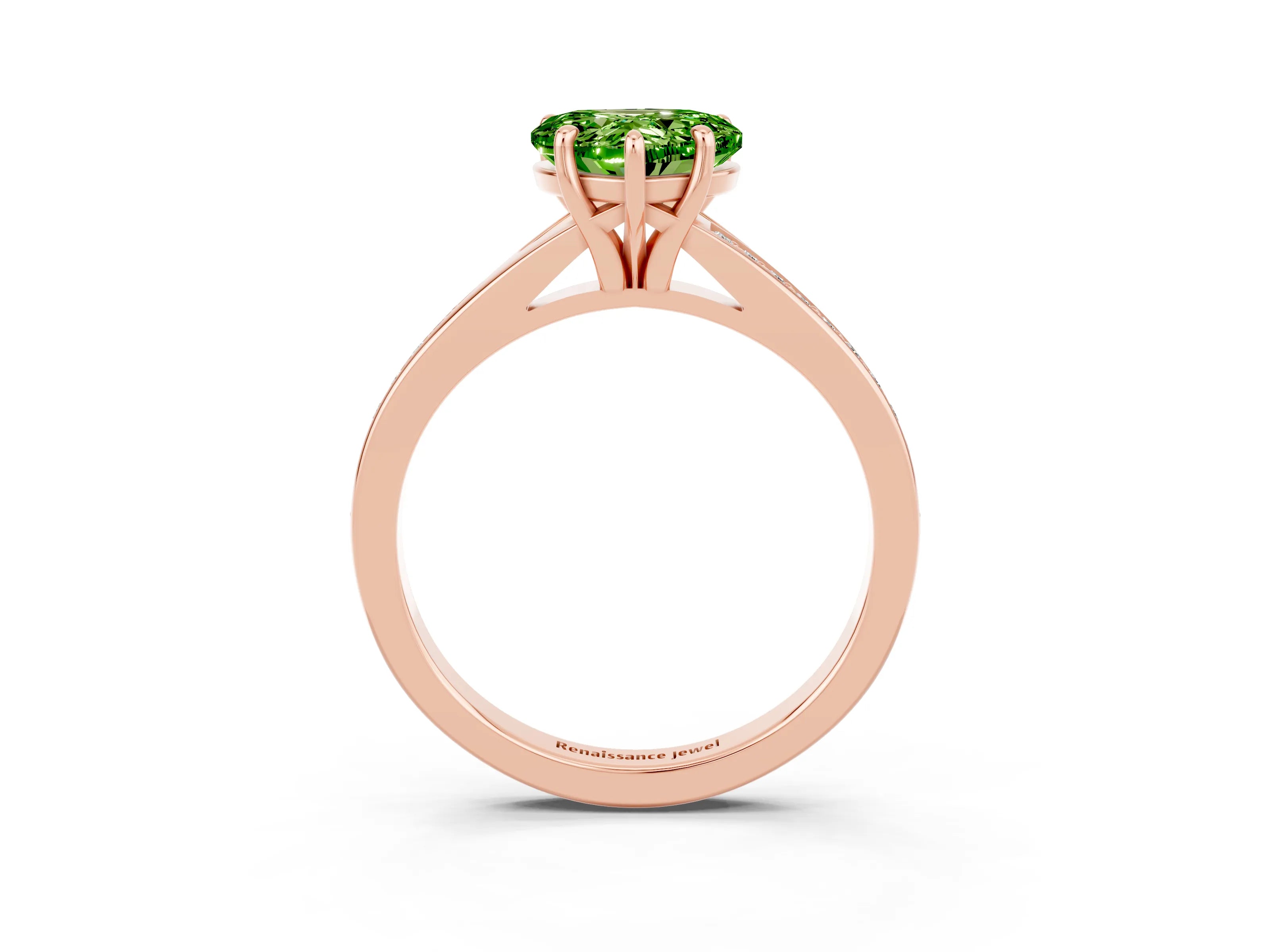 Rose gold Heart Cut Peridot Solitaire Ring with Pavé Band and Prong Setting_3