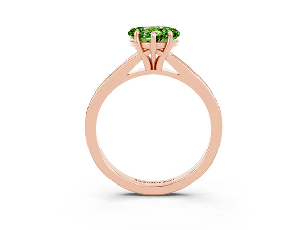Rose gold Heart Cut Peridot Solitaire Ring with Pavé Band and Prong Setting