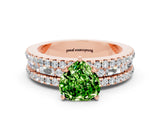 Rose gold Heart Cut Peridot Solitaire Ring with Pavé and Channel Set Band