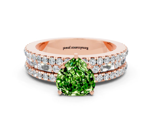Rose gold Heart Cut Peridot Solitaire Ring with Pavé and Channel Set Band