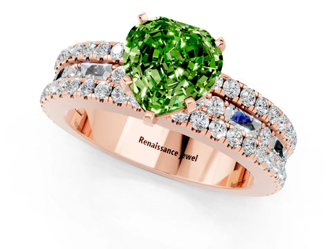 Rose gold Heart Cut Peridot Solitaire Ring with Pavé and Channel Set Band_1