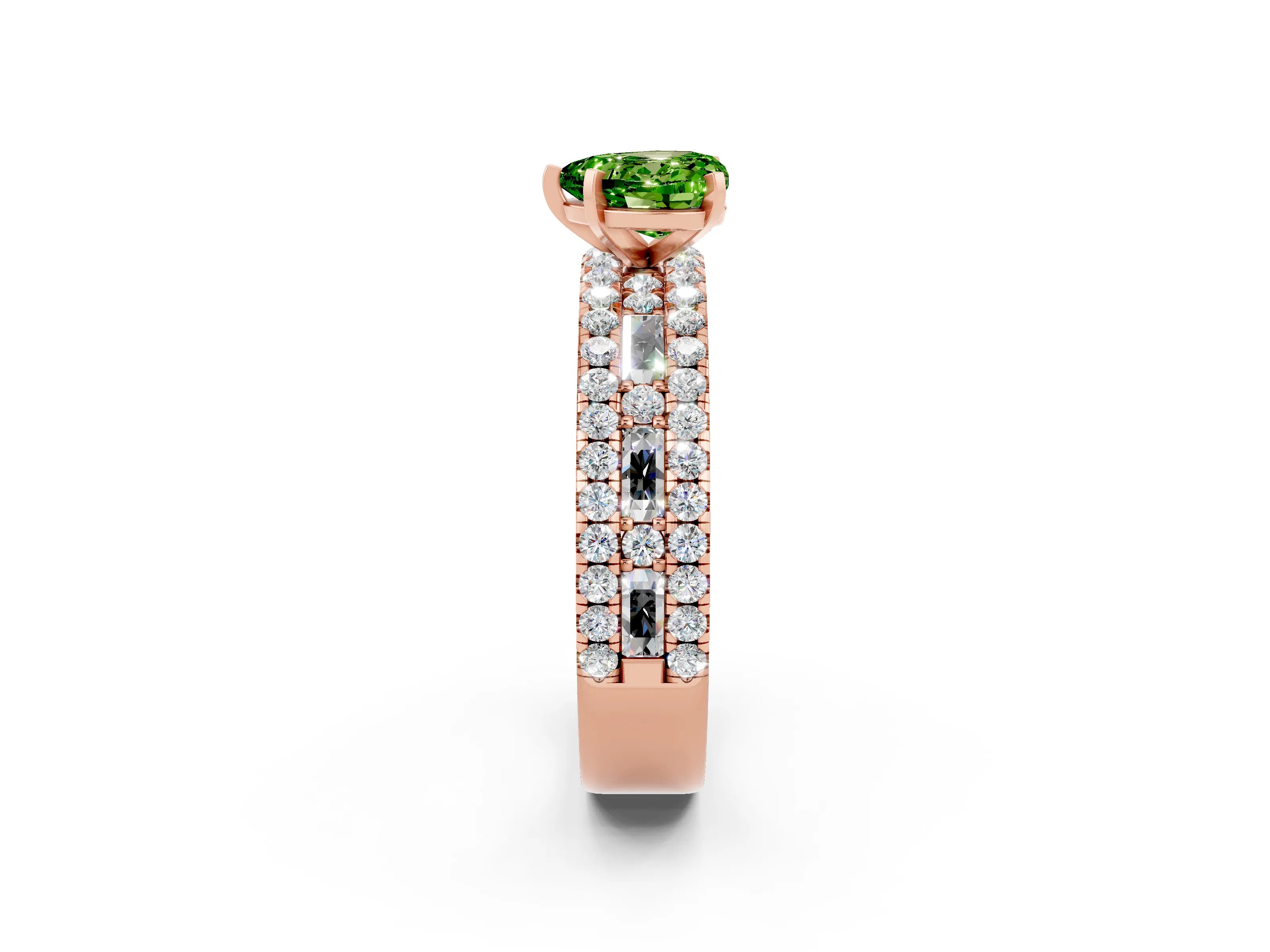 Rose gold Heart Cut Peridot Solitaire Ring with Pavé and Channel Set Band_2