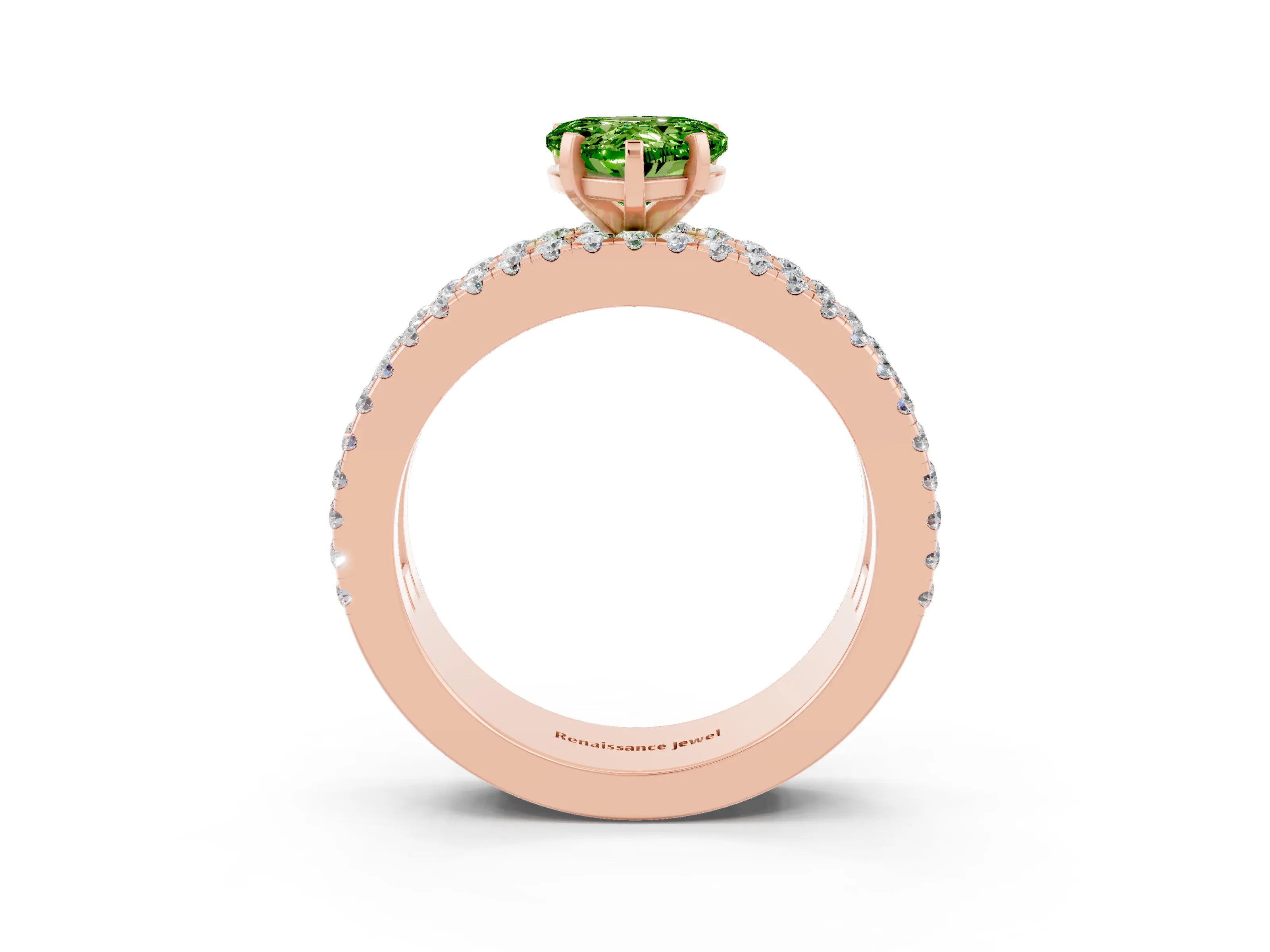 Rose gold Heart Cut Peridot Solitaire Ring with Pavé and Channel Set Band_3