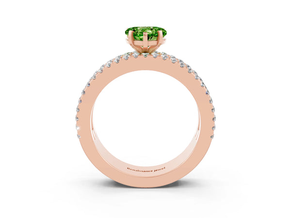 Rose gold Heart Cut Peridot Solitaire Ring with Pavé and Channel Set Band