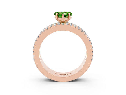Rose gold Heart Cut Peridot Solitaire Ring with Pavé and Channel Set Band_3