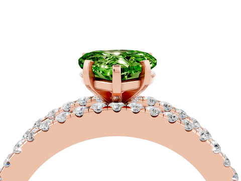 Rose gold Heart Cut Peridot Solitaire Ring with Pavé and Channel Set Band_4