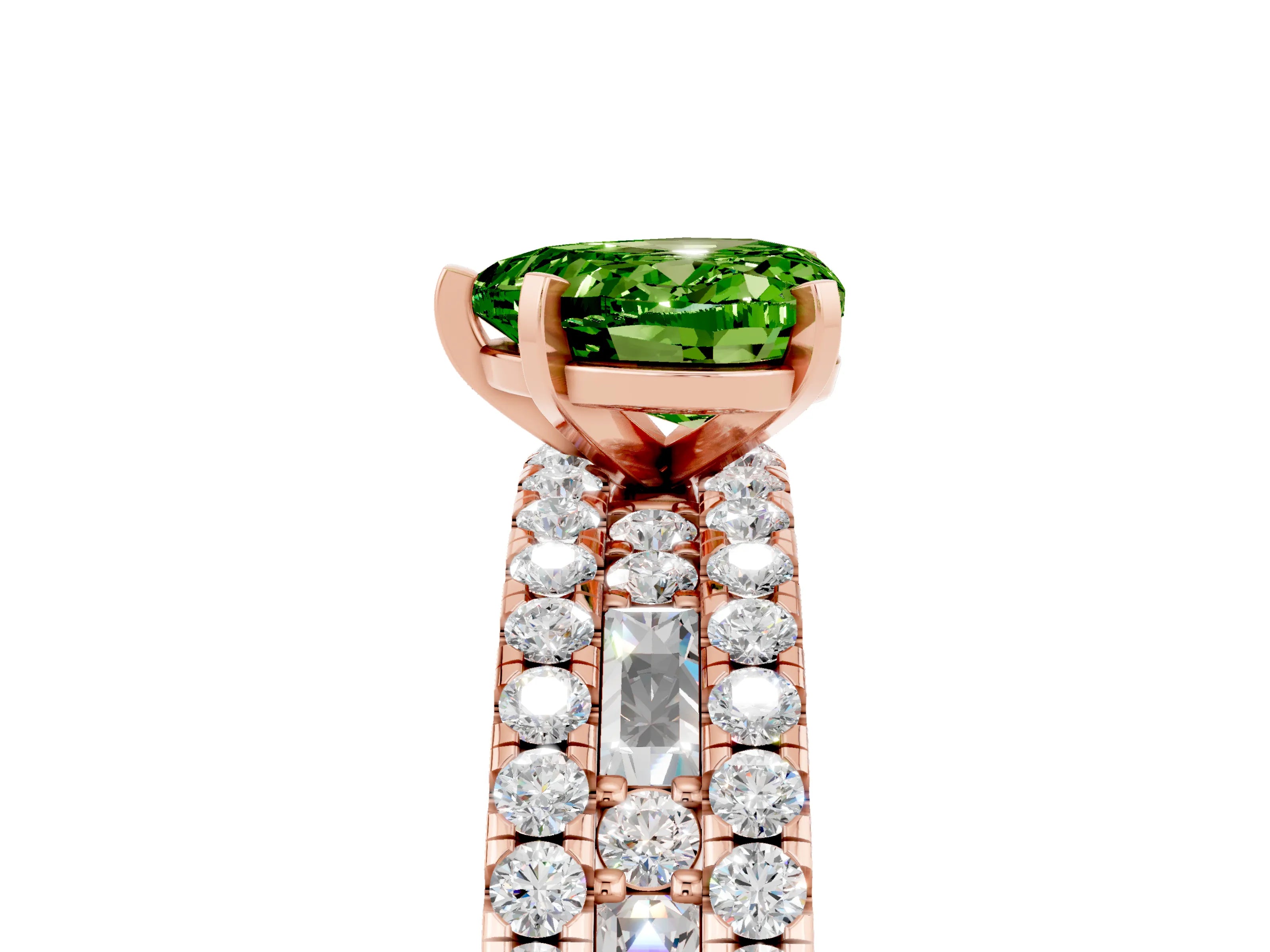 Rose gold Heart Cut Peridot Solitaire Ring with Pavé and Channel Set Band_5