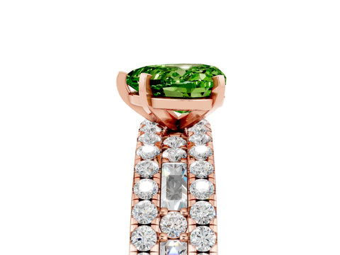 Rose gold Heart Cut Peridot Solitaire Ring with Pavé and Channel Set Band_5