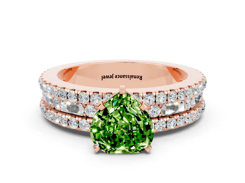 Rose gold Heart Cut Peridot Solitaire Ring with Pavé and Channel Set Band