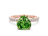 Rose gold Heart Cut Peridot Solitaire Ring with Pave Band and Four Prong Setting_12
