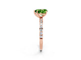 Rose gold Heart Cut Peridot Solitaire Ring with Pave Band and Four Prong Setting_14
