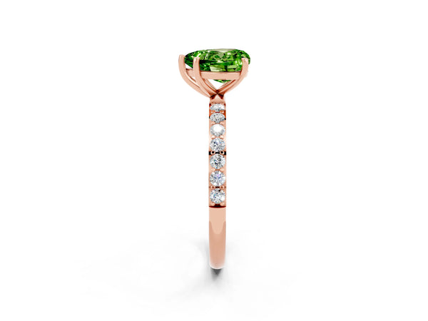 Rose gold Heart Cut Peridot Solitaire Ring with Round  Pavé Band and Prong Setting