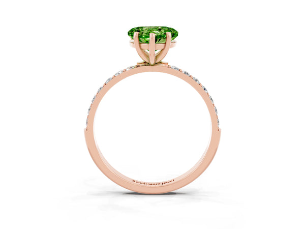 Rose gold Heart Cut Peridot Solitaire Ring with Round  Pavé Band and Prong Setting