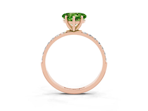 Rose gold Heart Cut Peridot Solitaire Ring with Pave Band and Four Prong Setting_15