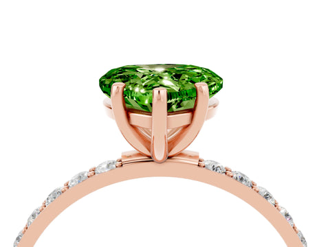 Rose gold Heart Cut Peridot Solitaire Ring with Pave Band and Four Prong Setting_16