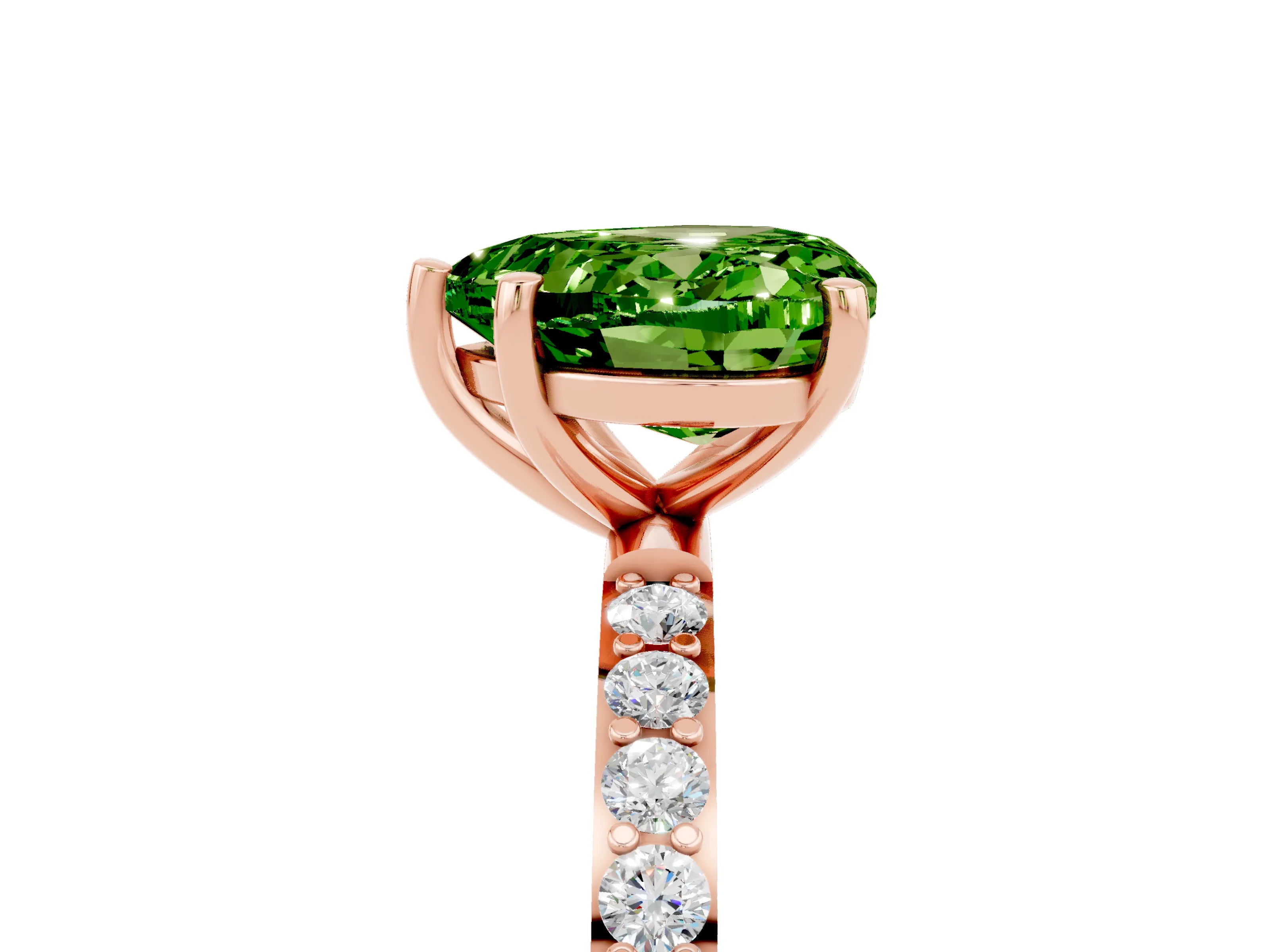Rose gold Heart Cut Peridot Solitaire Ring with Pave Band and Four Prong Setting_17