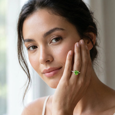 Rose gold Heart Cut Peridot Solitaire Ring with Round  Pavé Band and Four-Prong Setting_43