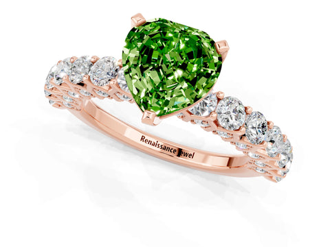 Rose gold Heart Cut Peridot Solitaire Ring with Shared Prong Pavé Band and Four-Prong Setting_13