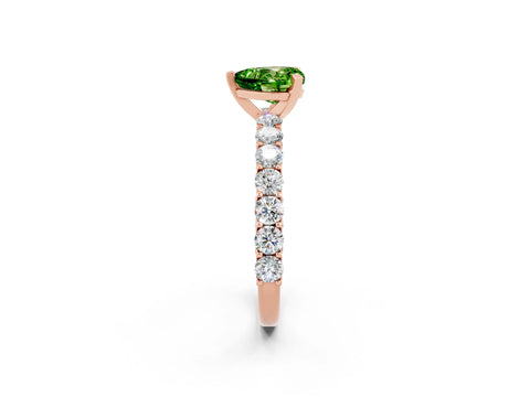 Rose gold Heart Cut Peridot Solitaire Ring with Shared Prong Pavé Band and Four-Prong Setting_14