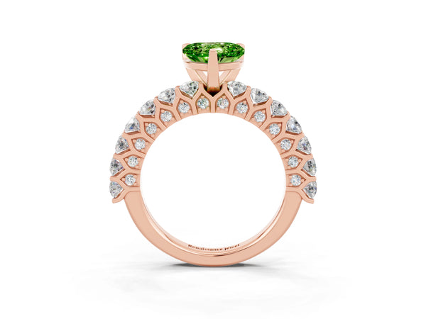 Rose gold Heart Cut Peridot Solitaire Ring with Shared Prong Pavé Band and Four-Prong Setting