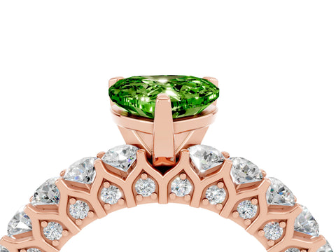 Rose gold Heart Cut Peridot Solitaire Ring with Shared Prong Pavé Band and Four-Prong Setting_16