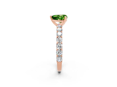 Rose gold Heart Cut Peridot Solitaire Ring with Shared Prong Pavé Band and Four-Prong Setting_2