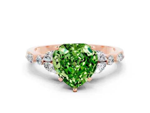 Rose gold Heart Cut Peridot Solitaire Ring with Side Stones and Four-Prong Setting_12