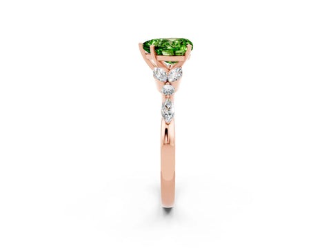 Rose gold Heart Cut Peridot Solitaire Ring with Side Stones and Four-Prong Setting_14