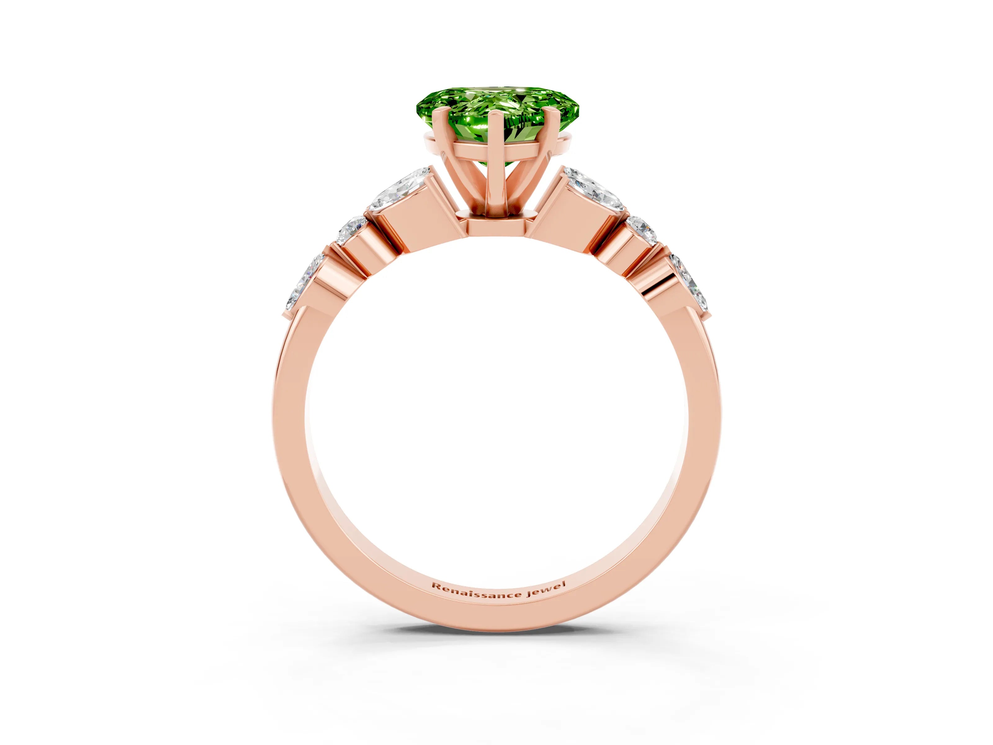 Rose gold Heart Cut Peridot Solitaire Ring with Side Stones and Four-Prong Setting_15