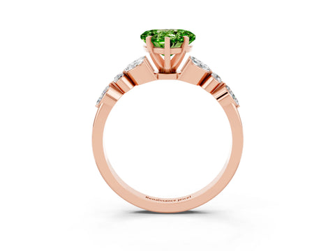 Rose gold Heart Cut Peridot Solitaire Ring with Side Stones and Four-Prong Setting_15