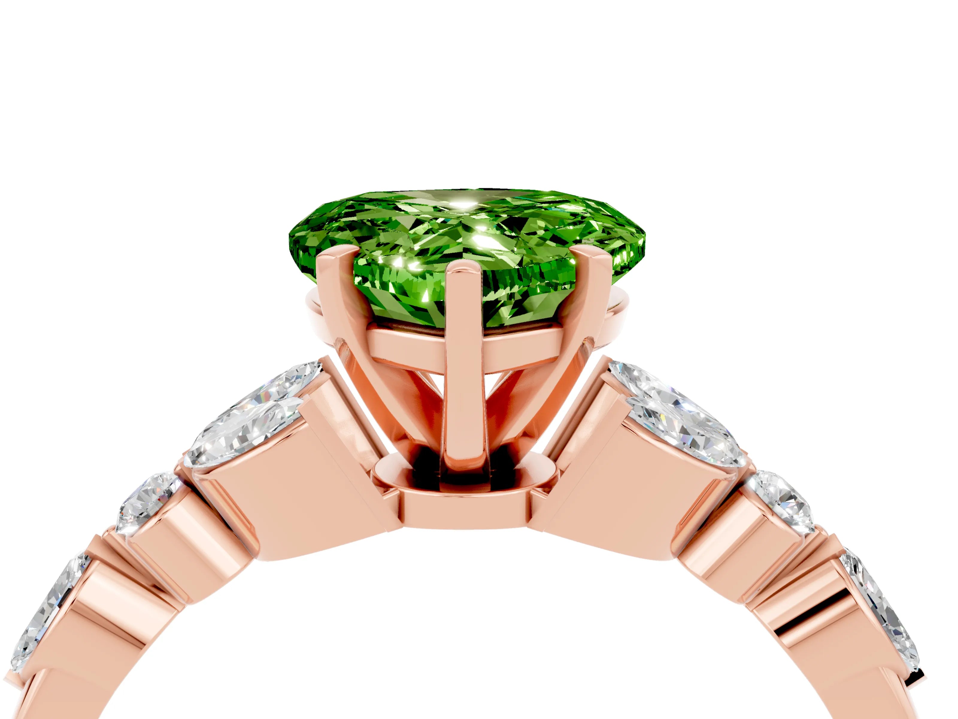 Rose gold Heart Cut Peridot Solitaire Ring with Side Stones and Four-Prong Setting_16