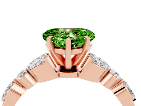 Rose gold Heart Cut Peridot Solitaire Ring with Side Stones and Four-Prong Setting_16