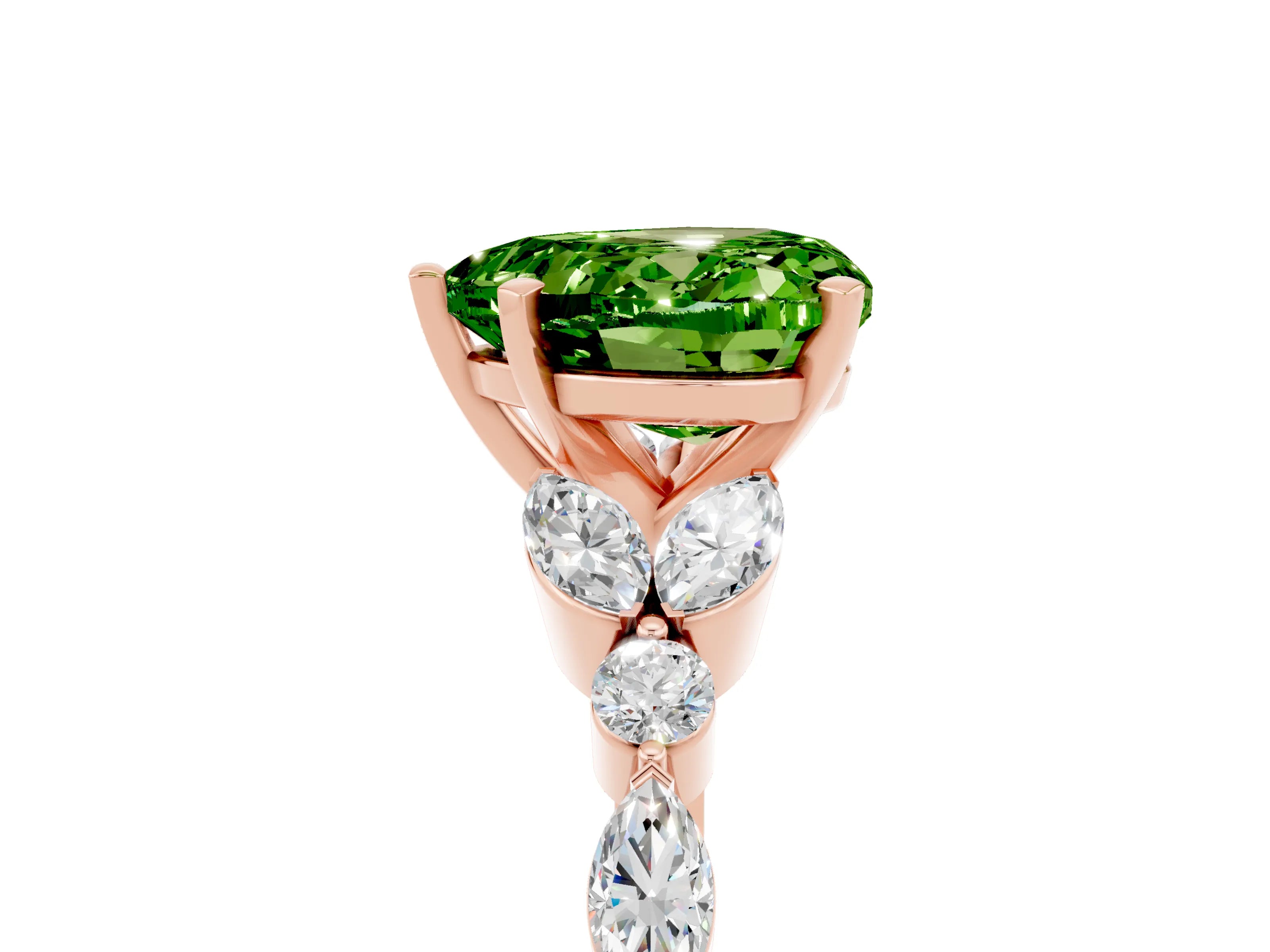 Rose gold Heart Cut Peridot Solitaire Ring with Side Stones and Four-Prong Setting_17