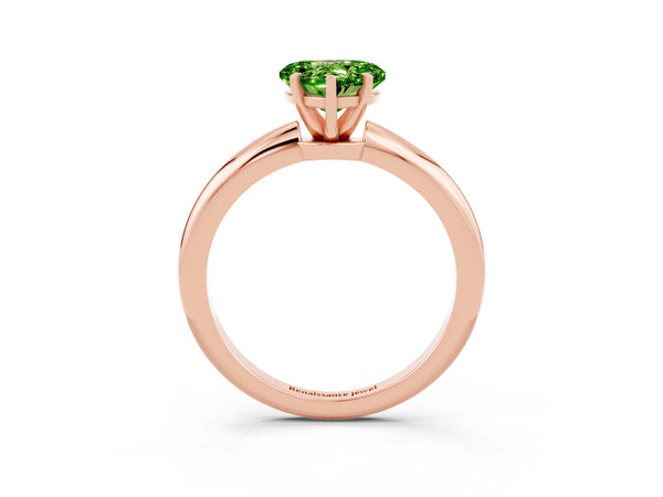 Rose gold Heart Cut Peridot Solitaire Ring with Six-Prong Setting and Classic Band