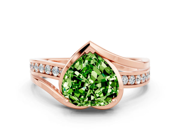 Rose gold Heart Cut Peridot Solitaire Ring with Split Shank and Prong Setting