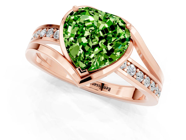Rose gold Heart Cut Peridot Solitaire Ring with Split Shank and Prong Setting