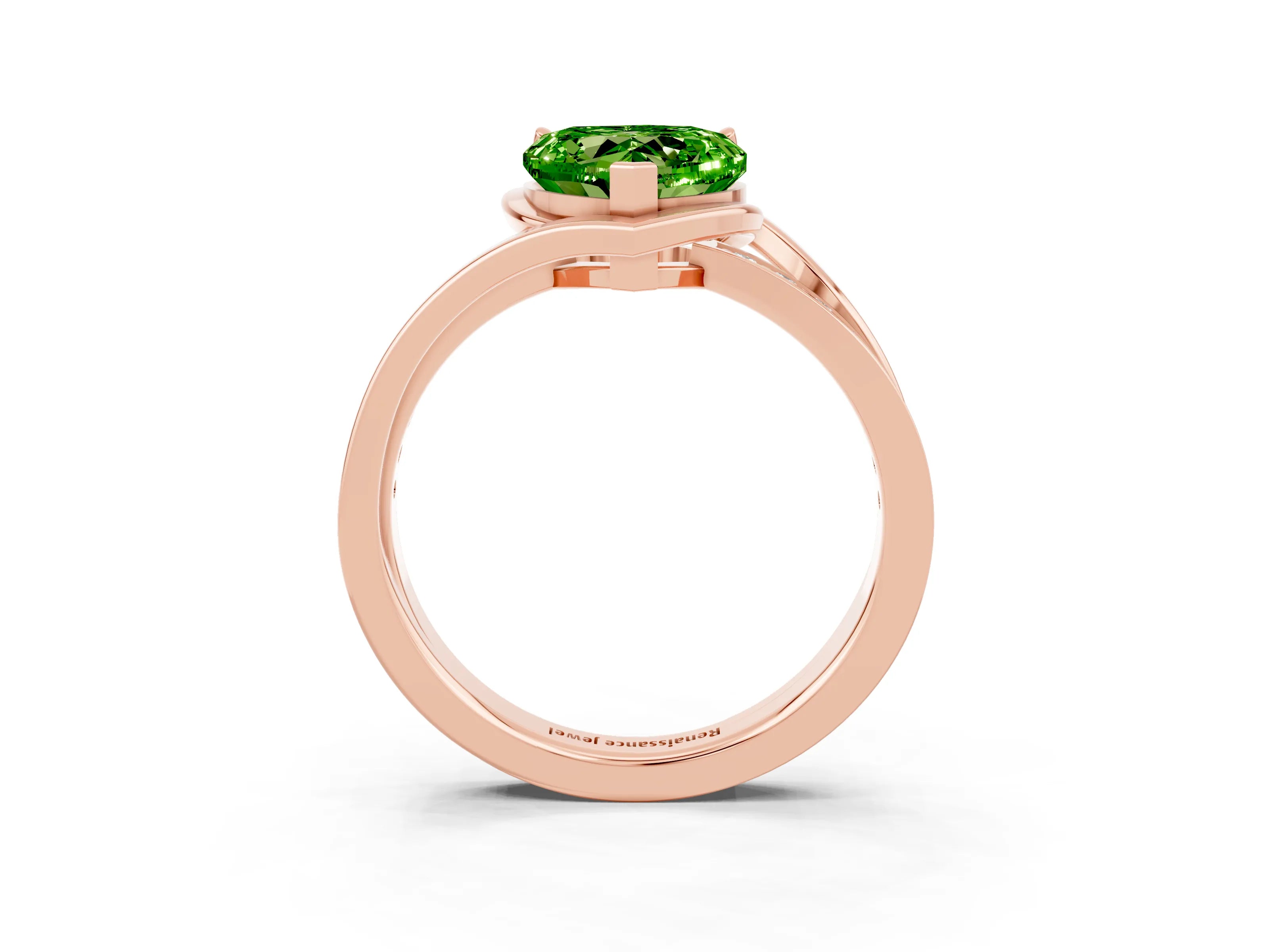 Rose gold Heart Cut Peridot Solitaire Ring with Split Shank and Prong Setting_3