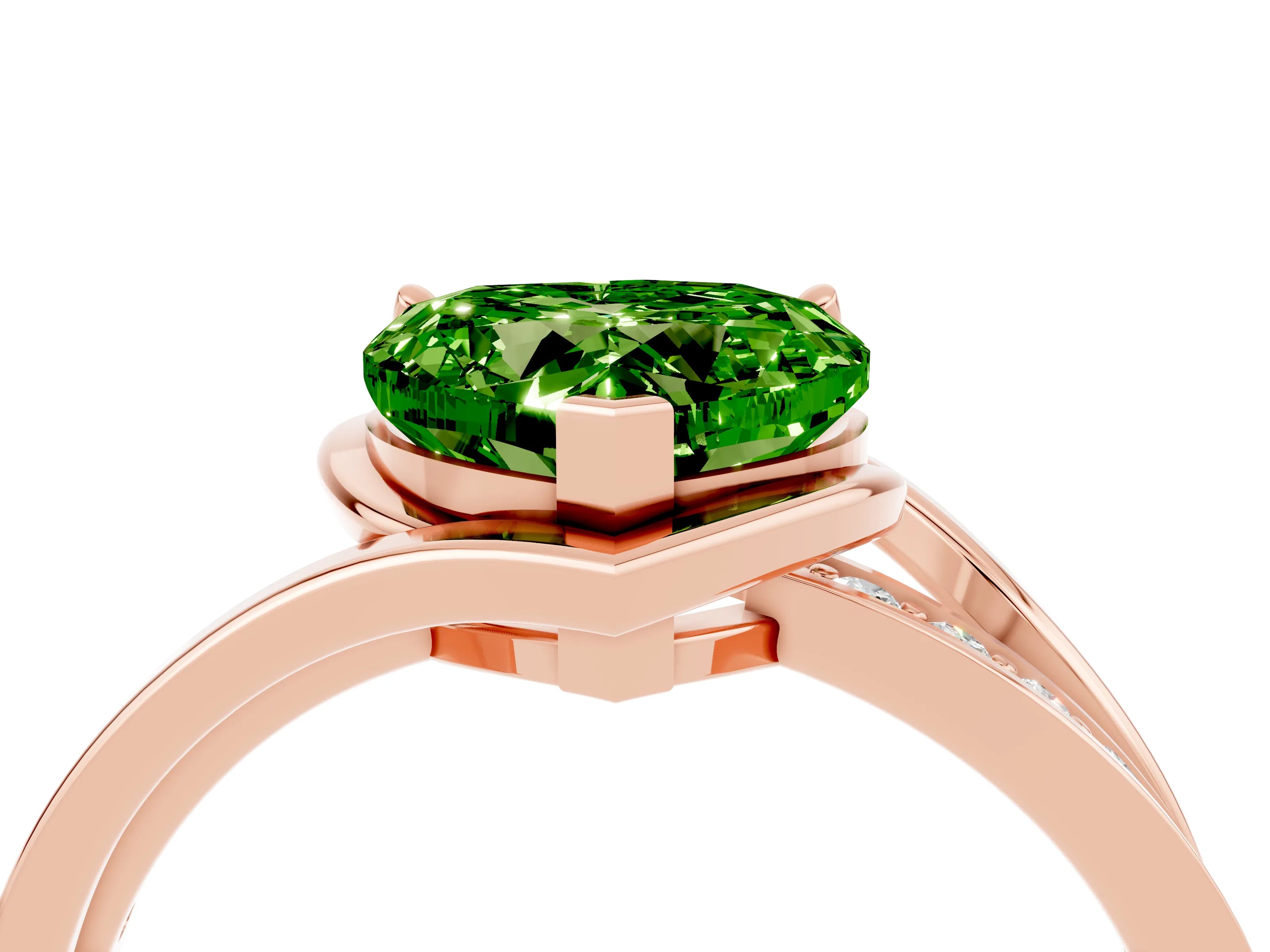 Rose gold Heart Cut Peridot Solitaire Ring with Split Shank and Prong Setting_4