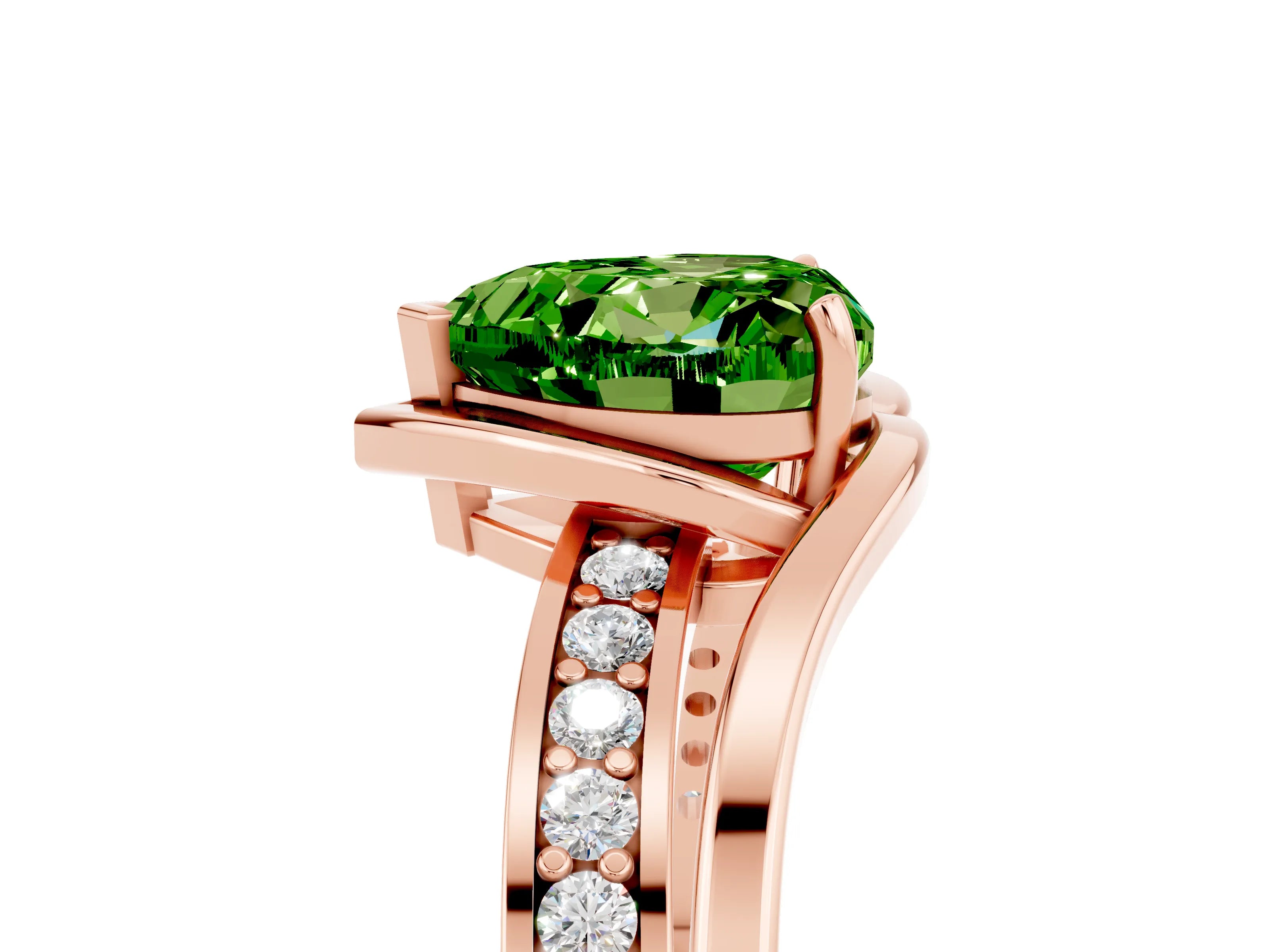 Rose gold Heart Cut Peridot Solitaire Ring with Split Shank and Prong Setting_5