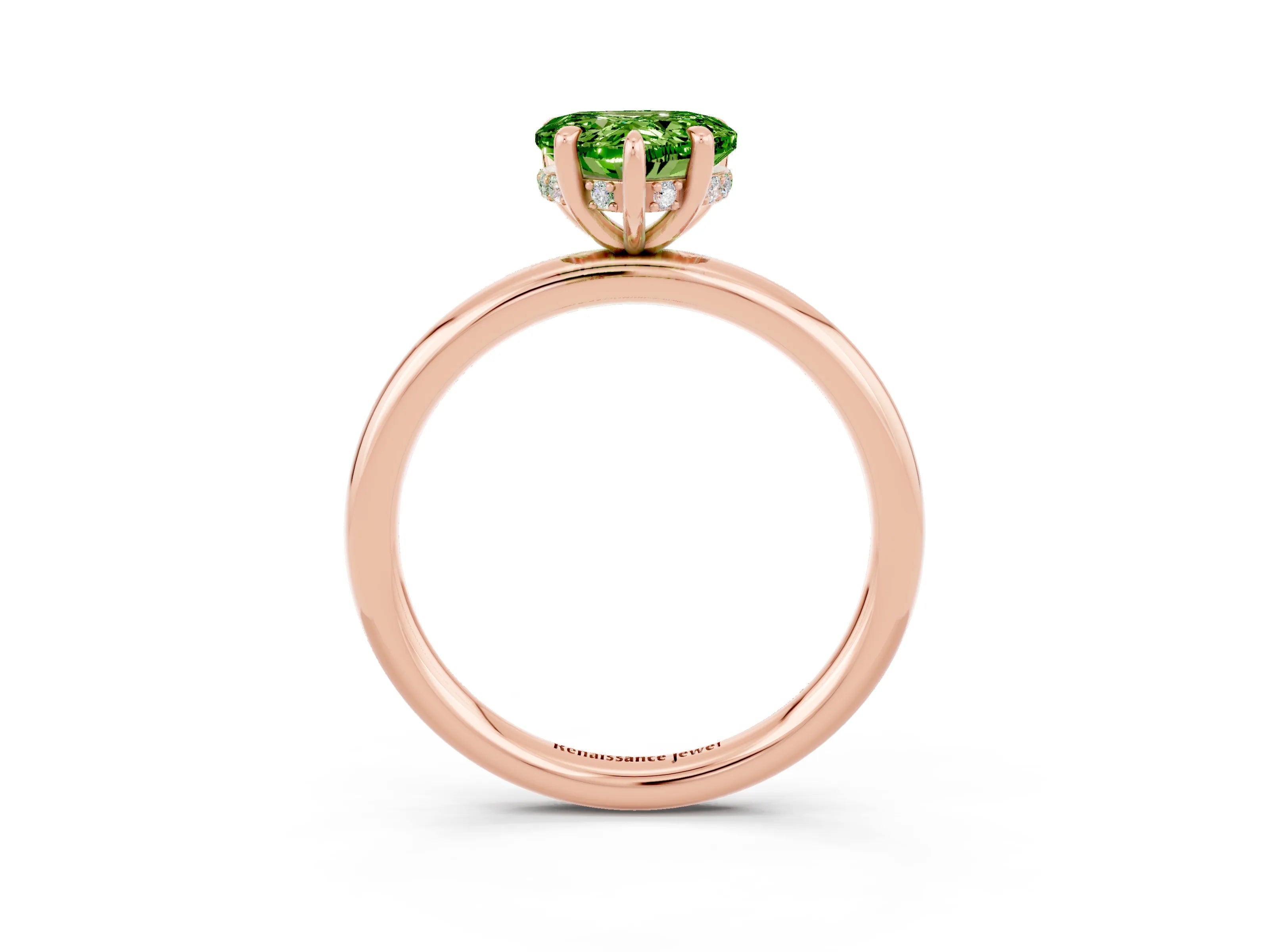 Rose gold Heart Cut Peridot Solitaire Ring with Thin Band and Four-Prong Setting_3