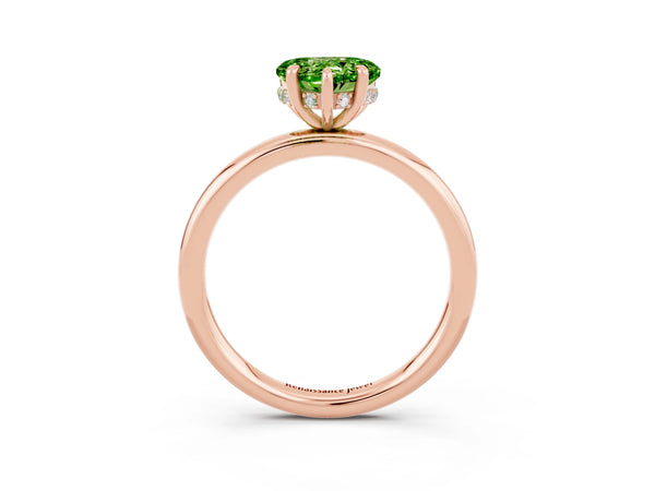 Rose gold Heart Cut Peridot Solitaire Ring with Thin Band and Four-Prong Setting