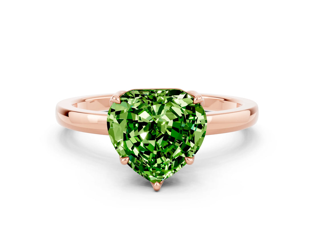 Rose gold Heart Cut Peridot Solitaire Ring with Thin Band and Prong Setting_12
