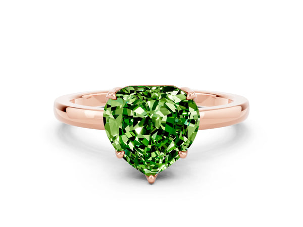 Rose gold Heart Cut Peridot Solitaire Ring with Thin Band and Prong Setting