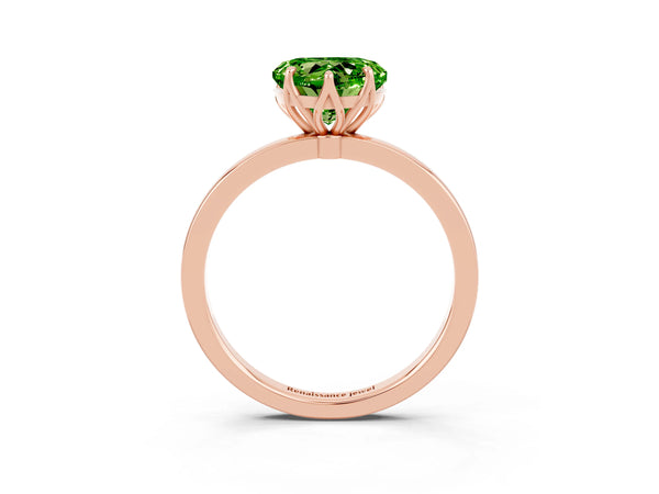 Rose gold Heart Cut Peridot Solitaire Ring with Thin Band and Prong Setting