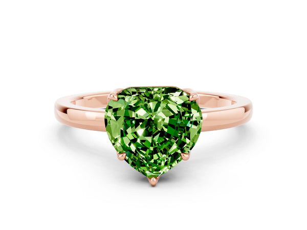 Rose gold Heart Cut Peridot Solitaire Ring with Thin Band and Prong Setting