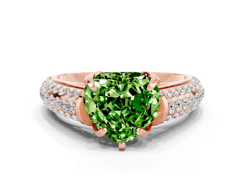Rose gold Heart Cut Peridot Solitaire Ring with Three-Row Pavé Band and Four-Prong Setting_12