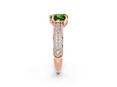 Rose gold Heart Cut Peridot Solitaire Ring with Three-Row Pavé Band and Four-Prong Setting_14